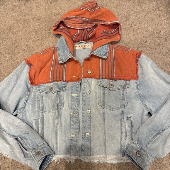 Free People Hooded Baja Jacket Denim and Rust - Picture 3 of 5